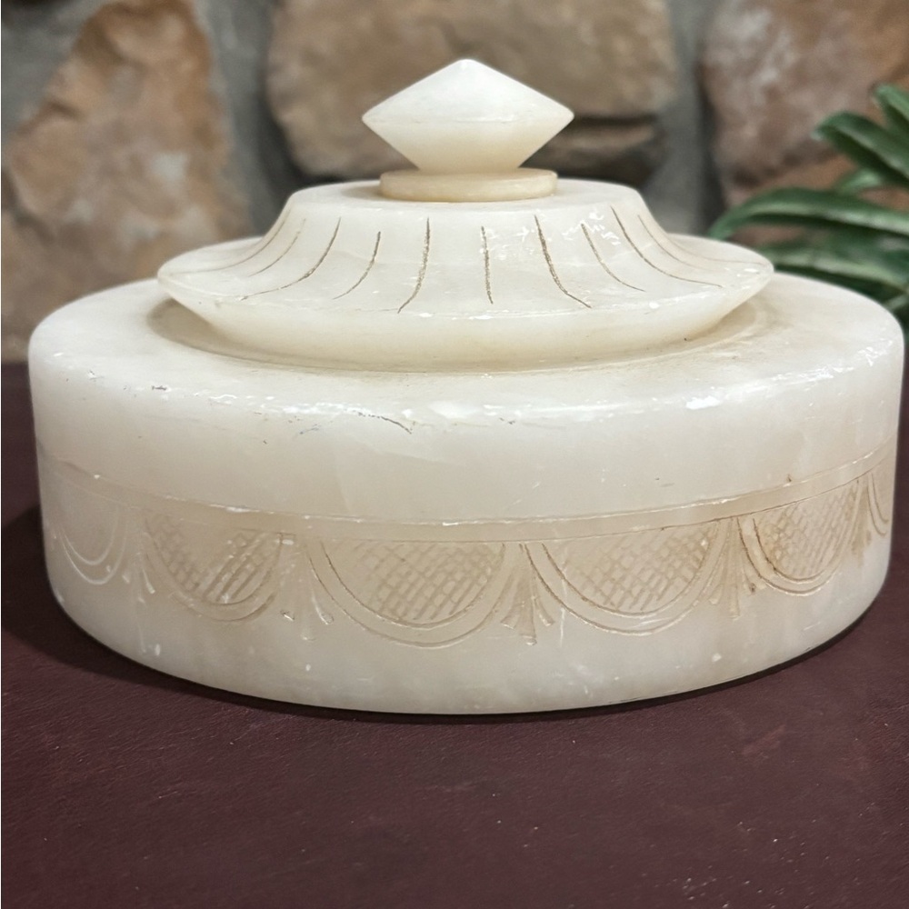 Alabaster covered divided trinket box